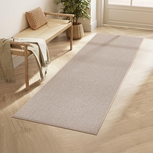 SONGMICS HOME Outdoor Teppich, 80 x 200 cm, Wohnzimmerteppich, Läufer, maschinenwaschbar, rutschfest, Jute-Optik, für Flur, Terrasse, Balkon, Küche, Schlafzimmer, Esszimmer, Kamelbraun TAR096K01