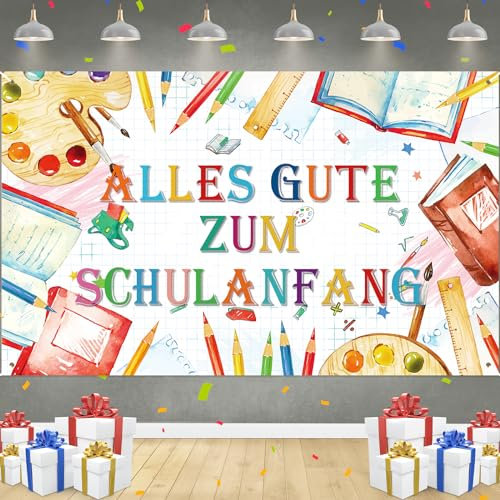 Schulanfang Deko Banner, Weiß Alles Gute Zum Schulanfang Banner, Jungen MäDchen Einschulung Deko Banner FüR Schule Klassenzimmer Schulanfang Party Dekor 72,8 * 43,3 Zoll