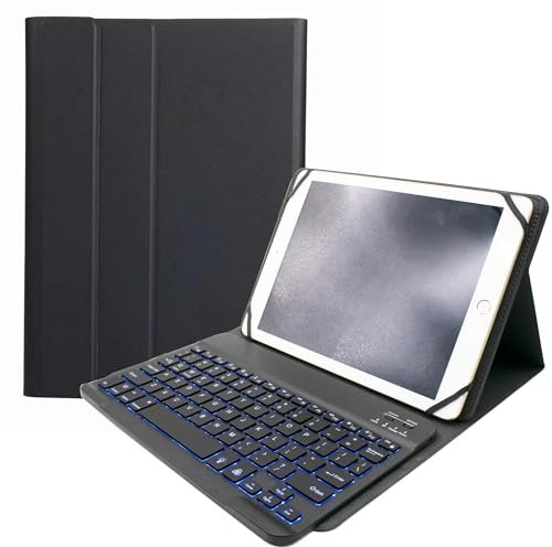 HLTOOP Universal Keyboard Case for 9.7,10.1,10.2,10.5,10.9,11 Tablets, 7 Color Backlit Removable Wireless Bluetooth Keyboard,Black