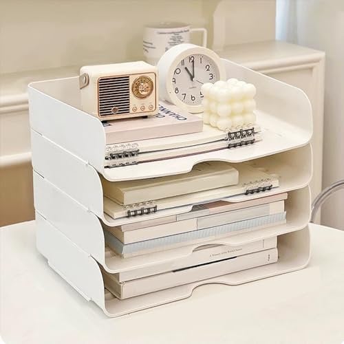 Inture 4 Stöckige Dokumentenablage A4 Briefablage Papiersortierer aus Kunststoff Ablagefächer Stapelbar Schreibtischablage Schule Büro Organizer Weiß
