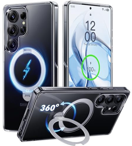 CASEKOO für Samsung Galaxy S25 Ultra Hülle mit MagSafe [360° Drehständer] [Nr.1 Magnetkraft] (Militärschutz) Transparent Dünn Handyhülle Stoßfest Schutzhülle S25 Ultra Case 6,9'' - Clear