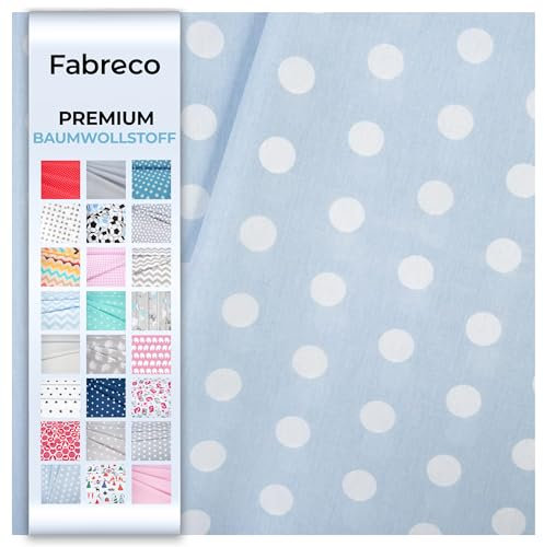 Fabreco - Baumwollstoff Meterware - 220g/lfm | Stoff Meterware mit Muster: Punkte blau 2,4cm | Weich, langlebig & hautfreundlich