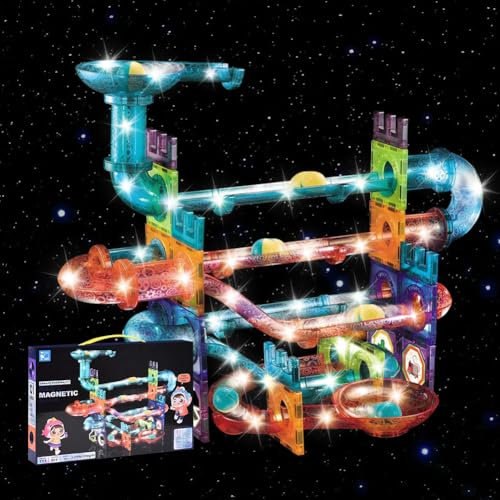 Magnetische Bausteine with Lich, 111 Stück 3D Magnet Konstruktion Bauen Blöcke Set, Magnetbausteine Magnetspielzeug Pädagogische Spielzeug mit Kugelbahn, Geburtstagsgeschenk für Mädchen Jungen