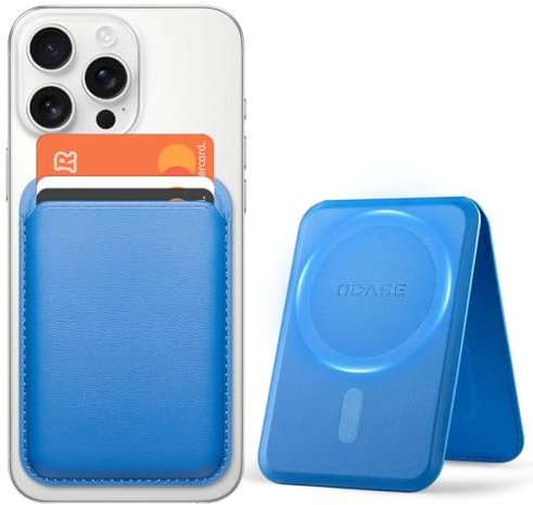 OCASE Porte-Cartes Magnétique, Support Réglable, Compatible avec MagSafe, Cuir Synthétique, pour iPhone Séries 16/15/14/13/12 (Exclu Séries Mini) et Coque per MagSafe - Bleu Clair