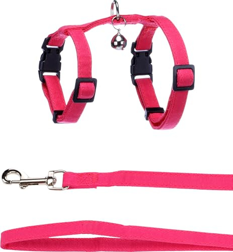 Imbracatura con Guinzaglio Flamingo Lomi – Fuchsia | Per Gattini (Kitten) | A: 15-22 cm, B: 20-30 cm, C: 120 cm x 10 mm x 2 mm – Morbida, Sicura, Regolabile e Leggera
