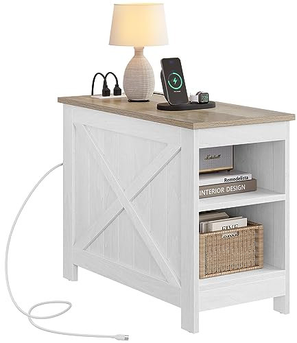 YITAHOME Beistelltisch mit Steckdose, Couch Beistelltisch mit Doppellagigem Stauraum, Couch Klein für Kleine Räume, Wohnzimmer, Schlafzimmer 60X30X50CM