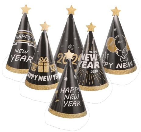 Generisch 6 Stücke Schwarz Silber Neue Jahr Party Hüte 2024 Dekorationen Silvester Liefert