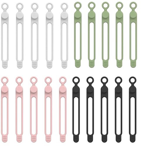20Pcs Cable Organiser, Portable Silicone Reusable Cable Ties, Adjustable Wire Tidy, Reusable Small Cable Ties for Earphones, Mobile Phones, Chargers, Audio Cables, Computers, Etc.