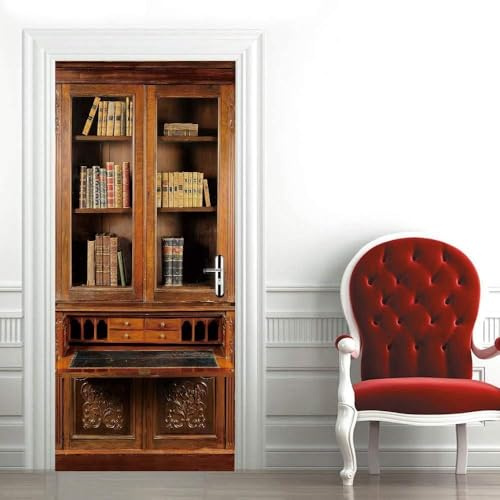 Türtapete Selbstklebend Bücherregal Türfolie Türposter 3D Fototapete Bücherregal Türaufkleber Abnehmbar Tür Aufkleber Wandtattoo für Kinderzimmer Badezimmer 77x200 cm M-O578