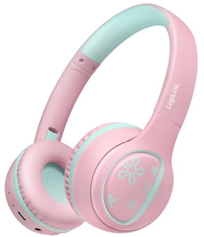 LogiLink My First Foldable Kids Headset (BT 5.4) Volume Limit Max 85dB with Microphone (Pink/Light Blue)