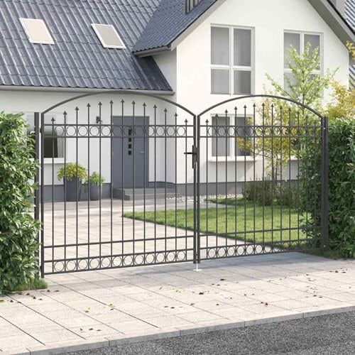 Gecheer Zaun Tor Sonstiges Grau 400 x 200 cm Stahl, Zauntor Hoftor Gartentür Metall für Stabmattenzaun Hof Privatgrundstück Einfahrtstor42008945