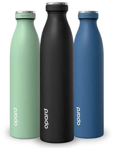 Opard Grip Insulated Water Bottle Stainless Steel, 36h Cold & 12hr Hot Metal Water Bottle 750ml, Leakproof Drink Bottle, No Sweat Thermal Flask for Adults Kids Black
