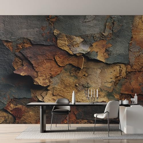 Generisch Tapete Rost-Optik Fototapete Schlafzimmer Vliestapete Tapete Retro Metallic Wallpaper Wandtapete Mustertapete Tapeten Wohnzimmer, 450 x 315 cm GY-1