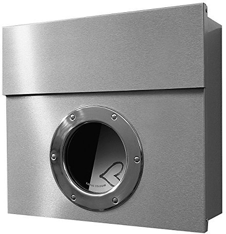 Radius Design Edelstahl-Briefkasten Letterman 1 mit Sichtfenster und verdecktem Schloss, Wand-Briefkasten Edelstahl mit Fenster, Postkasten Letterman I mit Bullauge