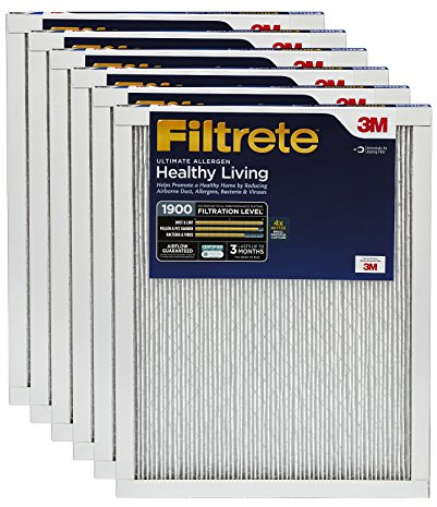 Filtrete MPR 1900 24 x 24 x 1 Healthy Living Ultimate Allergen Reduction AC Furnace Air Filter, Guaranteed Airflow up to 90 days, 6-Pack