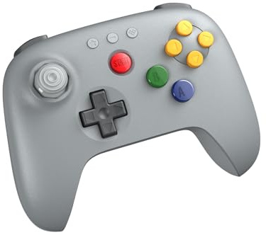 8BitDo 64 Bluetooth Controller for Analogue 3D, Switch, Switch 2, Windows, and Android (Grey) | Switch/Switch 2, supporto Windows e Android, USB cablata, modalità D-Input/S-Input, Joystick effetto Hall, Vibrazione
