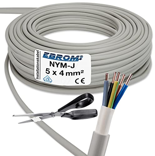 20 mètres de câble d'installation NYM-J 5 x 4 mm² – plastique Installation Câble – 20 m – PVC – Gris