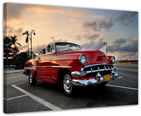 Bilderdepot24 Bild auf Leinwand | Roter Oldtimer in Havanna I in 60x50 cm als Wandbild | Wand-deko Dekoration Wohnung modern Bilder | 200553