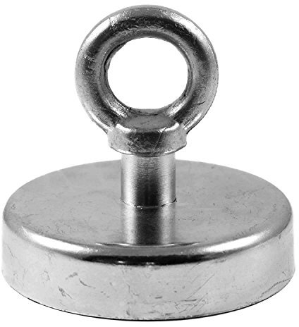 Magnetastico® | 1 pezzo magnete con occhiello in neodimio N35 75 mm Ø | Estrema forza di tenuta 164.0 kg | 1 pezzo magnete ultra potente in neodimio con base e eyebolt ovvero vite ad anello, zincato