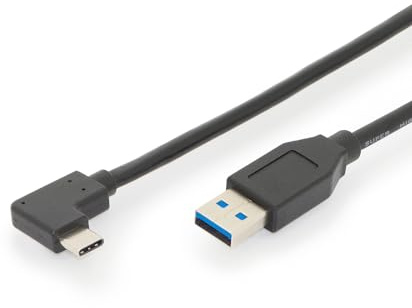 DIGITUS USB 3.2 Gen2 Anschlusskabel - 1.0 m - USB A (St) zu USB C (St) (90°) - 10 Gbit/s - Verbindungskabel - Schwarz
