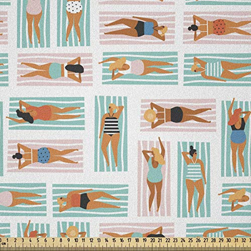 ABAKUHAUS Strand Stoff als Meterware, Frauen Striped Handtücher Sommer, Microfaser Multi Zweck Dekostoff für Kunsthandwerke, 3M (230x300cm), Braun Rosa Teal