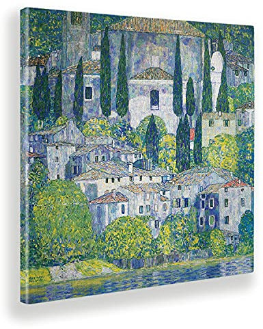 Giallobus - Gemälde - Gustav Klimt - Kirche in Cassone - Leinwand mit Standardrahmen - 100x100 - Bereit zum Aufhängen - Moderne Gemälde für zu Hause