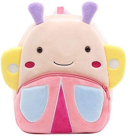Cartoon Kinder Rucksack Tier Cartoon Mini Tasche Plüsch Kinder Rucksack für Baby Jungen Mädchen Kleinkind 2-4 Alter, Schmetterling