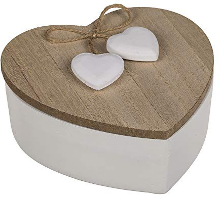 Out of the blue Holz Dose mit Naturholz-Deckel & 2 Herzen, Braun Weiß, 12,5cm