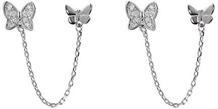 Graziosi Orecchini a Perno In Argento Sterling S925 Per Donne e Ragazze Con Cristalli Di Zirconia Cubica Strass Nappa Catena Pendente Goccia Cartilagine Orecchino Doppio Foro Gioielli Regalo (Argento)