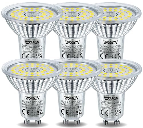 WSMCN GU10 LED Dimmbar Kaltweiss Lampe, 6W Ersetzt 75W Halogen Leuchtmittel, 6000K 655lm Dimmbare LED Spots, 120° Abstrahlwinkel Energiesparlampe, Kontinuierlich Dimmen über Dimmer, 6 Stücke