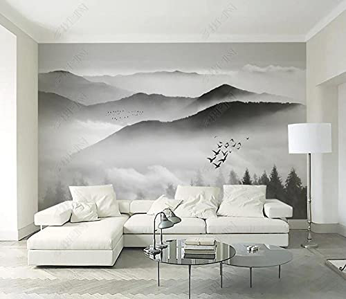 Papier Peint Panoramique Nuages De Pics De Montagne De Paysage Noir Et Blanc Papier Peint 3D Tapisserie Murales Chambre Salon Décoration,350x250cm
