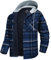 MAGCOMSEN Kariert Hemdjacke Herren Langarm Holzfällerhemd Gesteppte Plaid Flanelljackemd Hoodie Winter Arbeitshemd Männer Thermohemd Verdickt Casual Karohemd mit Große Taschen Blau Grau M
