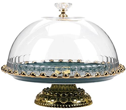 Cabilock Tortenst?nder Keramik Kuchenplatte mit Glas Glocke Kuchenst?nder Tortenplatte Kuchenhaube Tortenglocke Dessert St?nder Lebensmittel Abdeckung für Hochzeit Geburtstag Party Tischdeko