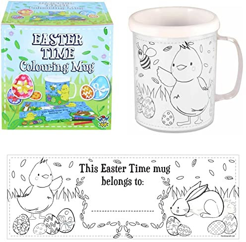 QDS Colour Your Own Easter Mug Plastic Drinking Cups Kids Art Craft Easter Time Toy Gift Drink Mugs (1 Mug)