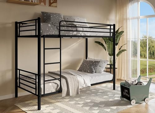 DecoInParis Lit superposé en métal Noir 90 X 190 cm Twins + sommier