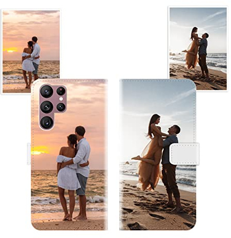 Sunrive Personalisierte hülle kompatibel mit Samsung Galaxy S22 Ultra 5G Handyhülle Benutzerdefiniert,Schutzhülle Lederhülle handykette universal Etui mit Eigenem Foto Bild Text Individuelle