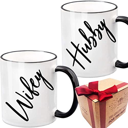 Geschenk für Ehemann und Frau Kaffeetasse, Hubby Ehefrau Tasse Hochzeitsgeschenk, Mr und Mrs, Brautparty-Geschenk, einzigartiges Hochzeitsgeschenk für Paar, Set mit 2 Schnapsbechern