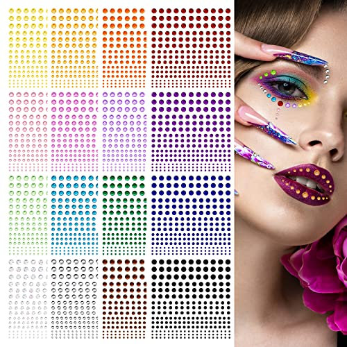 3600 Stück Glitzersteine Gesicht, Punkte Steine Gesicht Selbstklebend, Augen Körper Gesicht Nagel Edelsteine Strass Glitzer Steine für Damen Festival DIY Makeup Zubehör und Nagel Kunst Dekoration