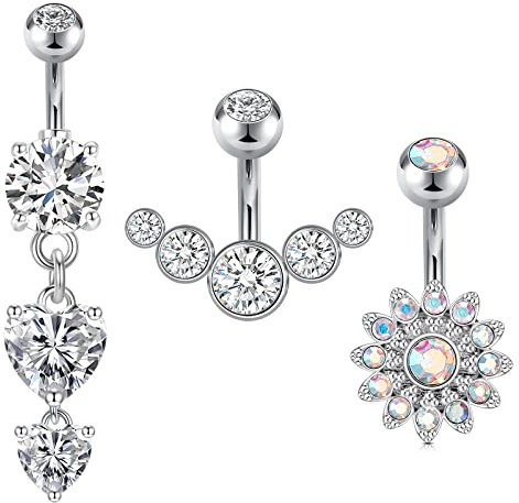 vcmart 3stk Kurzes Bauchnabelpiercing 6mm Chirurgenstahl 14G Bauchpiercing Piercing Bauchnabel Silber Herz