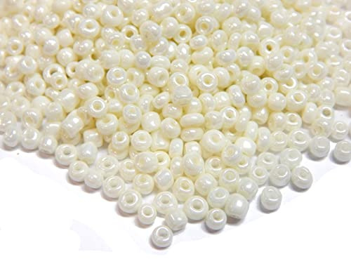 Lot de 3300 Perles de Rocaille en Verre Opaque Mat 8/0, Poney, Soufflées (Beige)