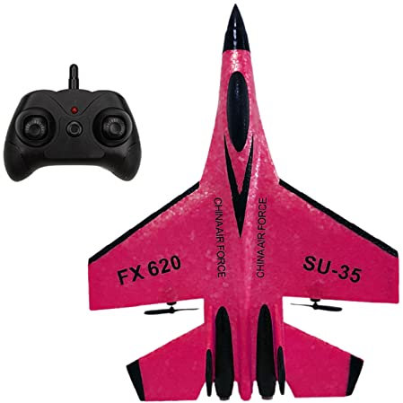 BuyWeek Ferngesteuertes Flugzeug, SU35 2 Kanal RC Flugzeuge Starrflügler Ferngesteuerte Flugzeug Modell mit Licht für Erwachsene, Kinder, Anfänger(Rot)