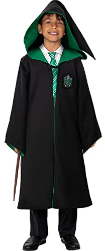 Funidelia Offizielle Slytherin Replik Tunika - Diamond Edition für Kinder, Inklusive: Umhang mit besticktem Patch und Innentasche, Größe 7-9 Jahre - Outfit für Kinder für Partys und Karneval