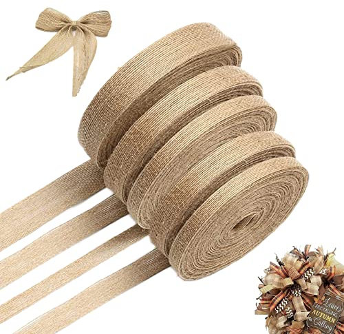 5 Rollen Juteband, 50m Natürliche Jute Band, Vintage Geschenkband für Nähen DIY Handwerk Basteln Hochzeit Party Weihnachten Deko(0,6/1/1,5/2/2,5 cm)