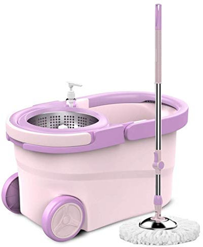 Spin Mop Wringer Bucket Set - for Home Kitchen Floor Cleaning -Upgraded Self-Balanced Easy Press with 5 Washable Microfiber Mops(Pink)