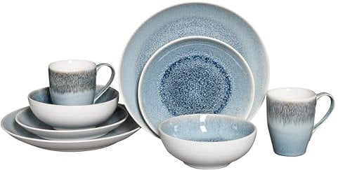 CreaTable, 25857, Serie Caldera Eisblau, 8-teiliges Geschirrset, Kombiservice aus Steinzeug, spülmaschinen- und mikrowellengeeignet, Qualitätsproduktion