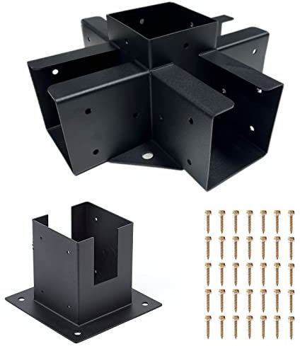 Holzständer-Set mit Stahlhalterungen, 5-fach, rechtwinklige Eckhalterung oder 4 x 4 (Innengröße 8,9 x 8,9 cm), Holz mit Schrauben, schwarz, pulverbeschichteter Stahl, Pergola/Pavillon-Set