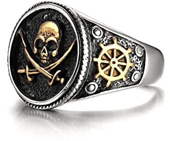 Dochais Schmuck Ring Herren aus Edelstahl,Klassisches Ring Totenkopf Geisterklaue,Ring Herren Schwarz Größe 60 bis 70 (Gold, 67)