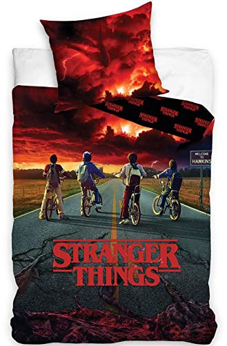Stranger Things Einzel Bettdecke und Kissen-Set - Baumwolle Bettwäsche Set - Flauschig und Weich Bettbezug