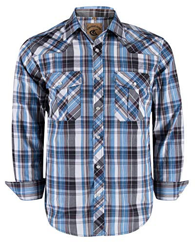 Coevals Club Herren Lässige Druckknöpfen Kariertes Anzug Regular Fit Langarm Bügelleichtes Business Trachten Hemd (Weiß Blau Kariert #10 XL)