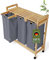 AMBIAVO® Wäschekorb 3 Fächer mit Rollen [blaugrau, 100% Baumwolle, Bambus, 90 l Volumen] | Wäschesammler für Schmutzwäsche| Wäsche Sortiersystem | Wäschesortierer Holz | Wäschebox | laundry baskets